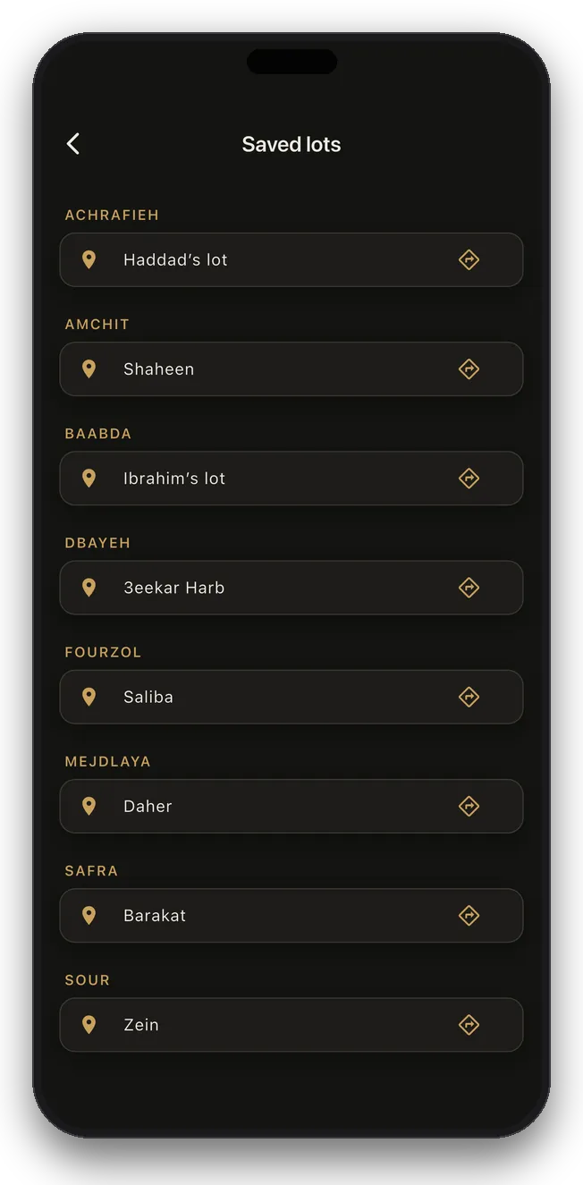 Saved lots from every zone in one list