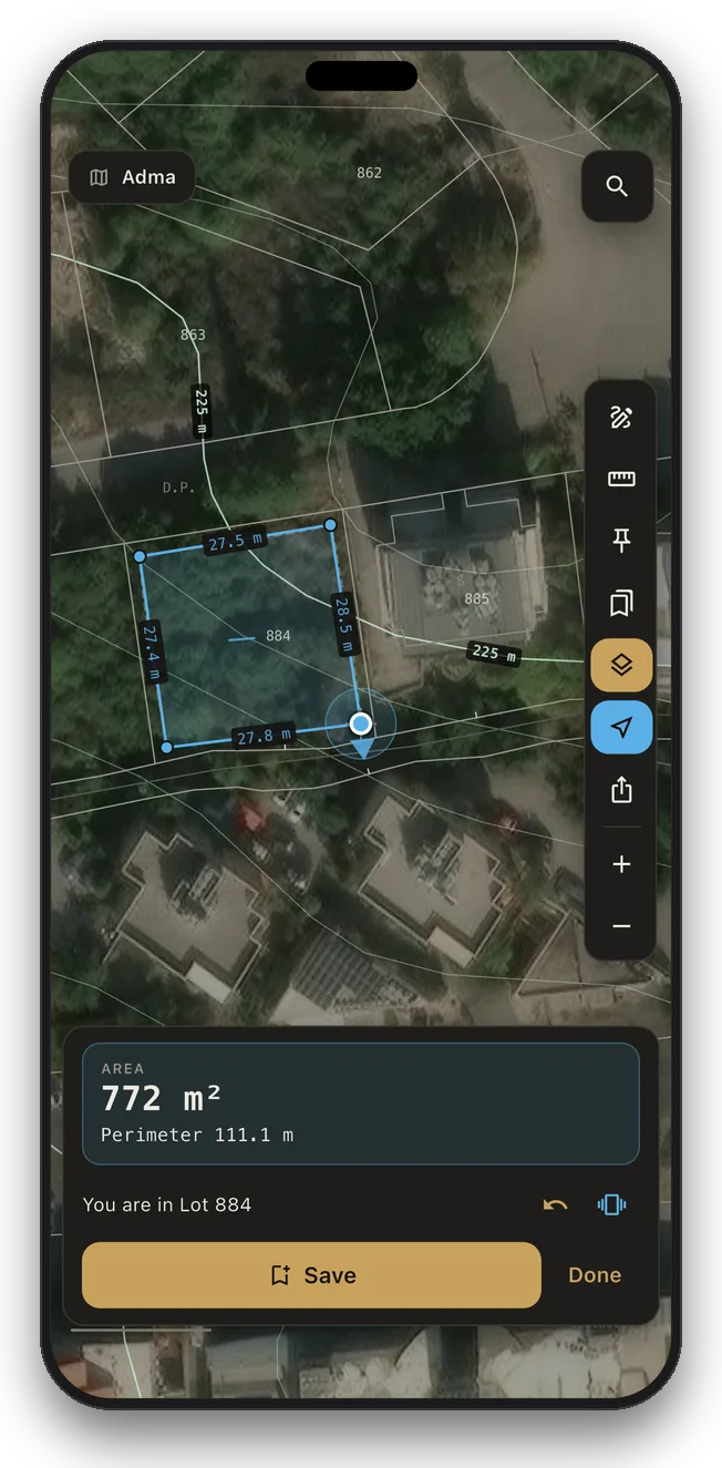 A lot walked with the phone, its sides and area measured